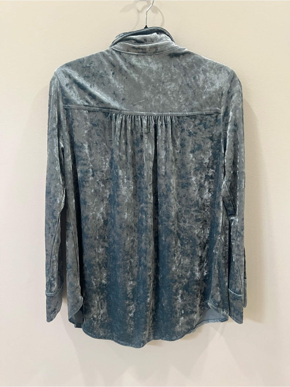 Bobbi Rocco Slate Blue Crushed Velvet Button-Down Shirt - Picture 3 of 4